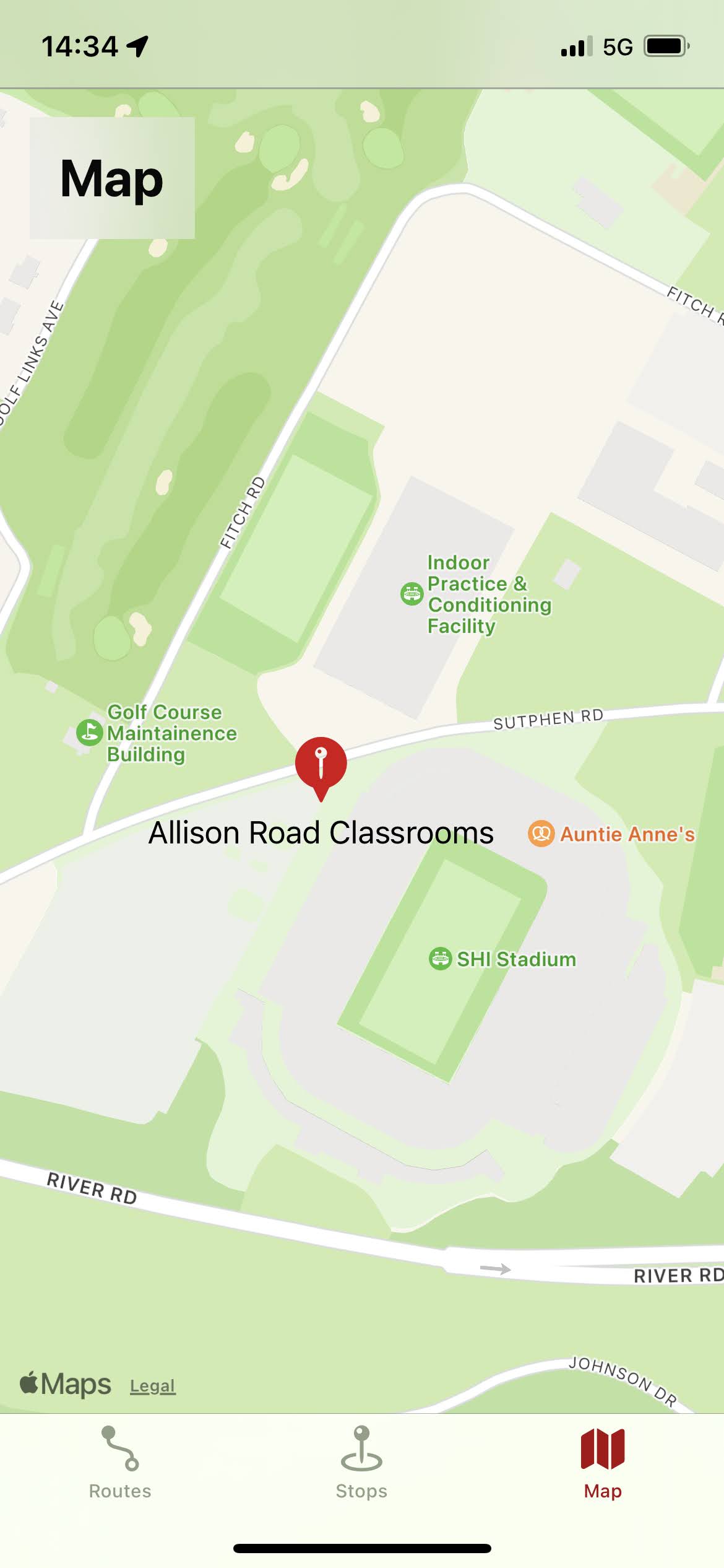 A screenshot of map page. It&rsquo;s very bare, just a single stop on the map.